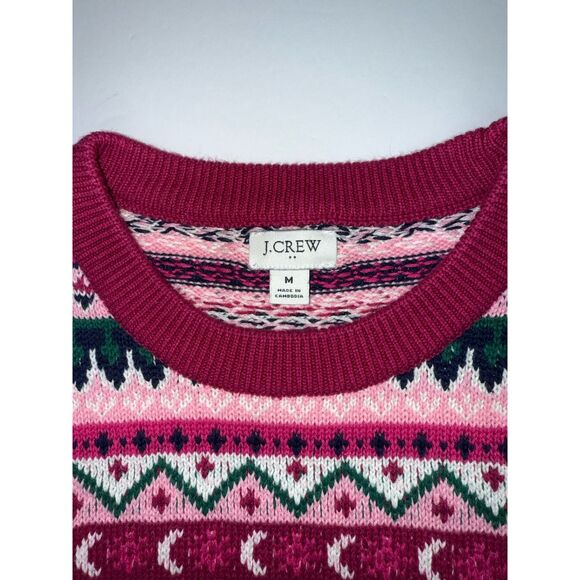 J.Crew Womens Fair Isle Sweater Holiday Crewneck Preppy Pink Green Christmas Med - Picture 10 of 16